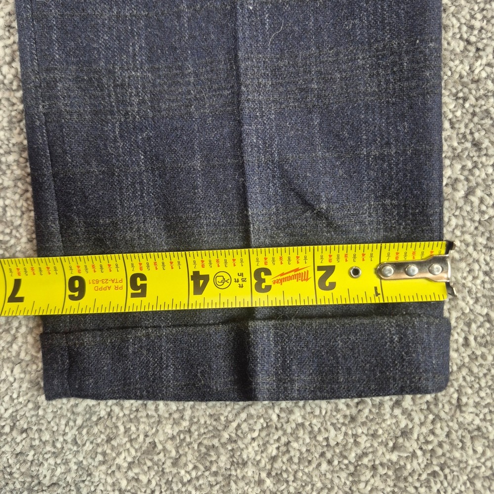 Alberto Pleated Dress Pants Mens 32x32 Navy Plaid Slim Fit Wool Blend Cuffed - Picture 9 of 10